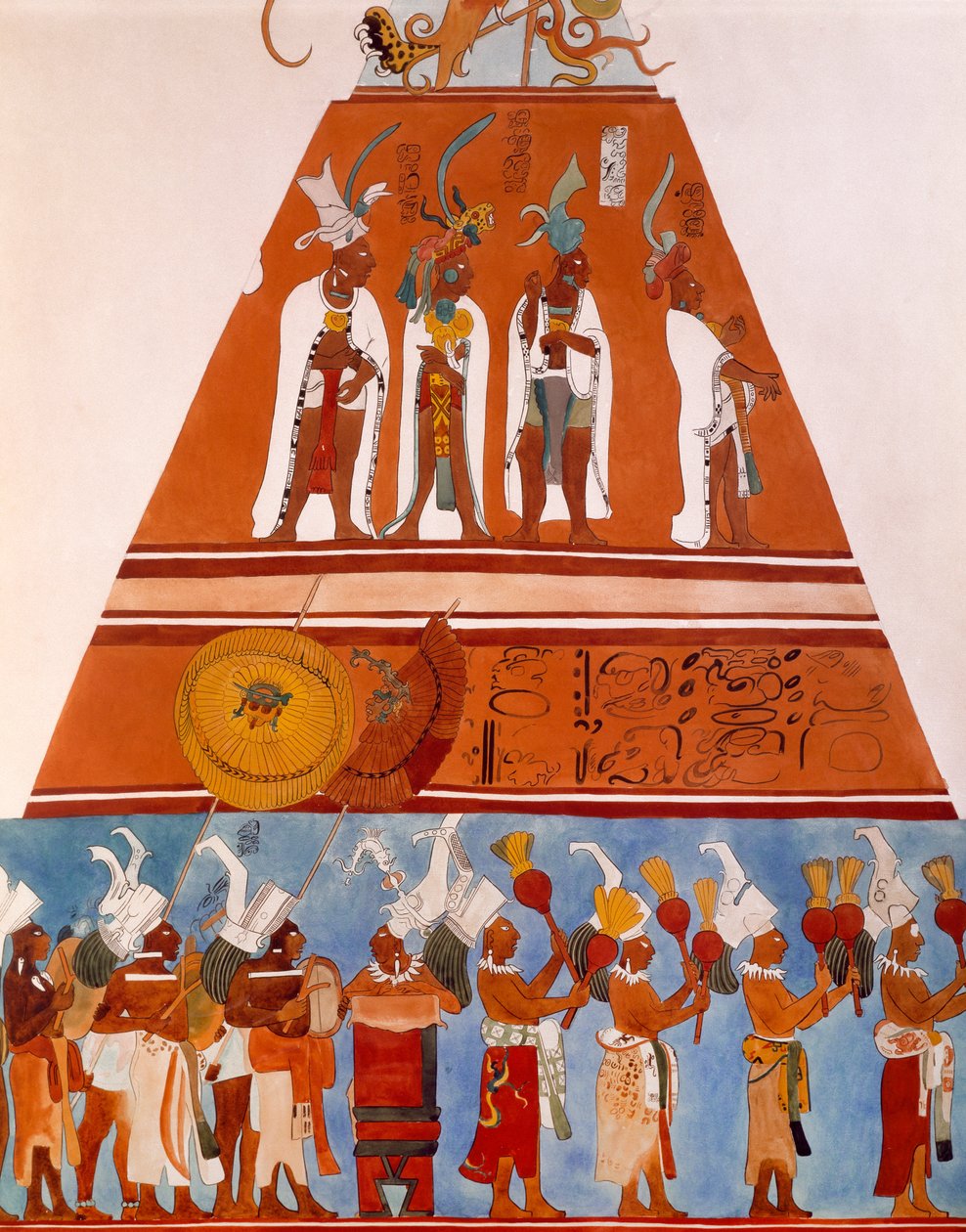 Freskók Bonampakban, Chiapasban (Mexikó). A körmenet jelenetét bemutató részlet. Maja civilizáció, 9. század. alkotó: Mayan