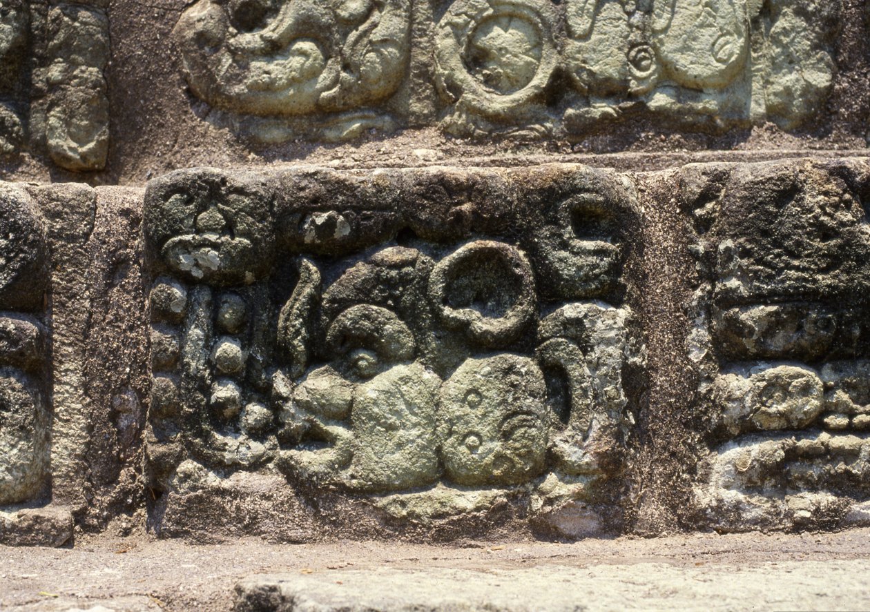 Copan városának glifája a hieroglifikus lépcsőn, késő klasszikus kor (600-900) Kr.u. 760 körül. alkotó: Mayan