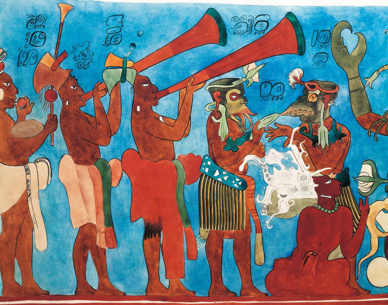 Bonampak freskók reprodukciója, részlet mexikói, chiapasi, bonampaki zenészekkel (freskó) alkotó: Mayan