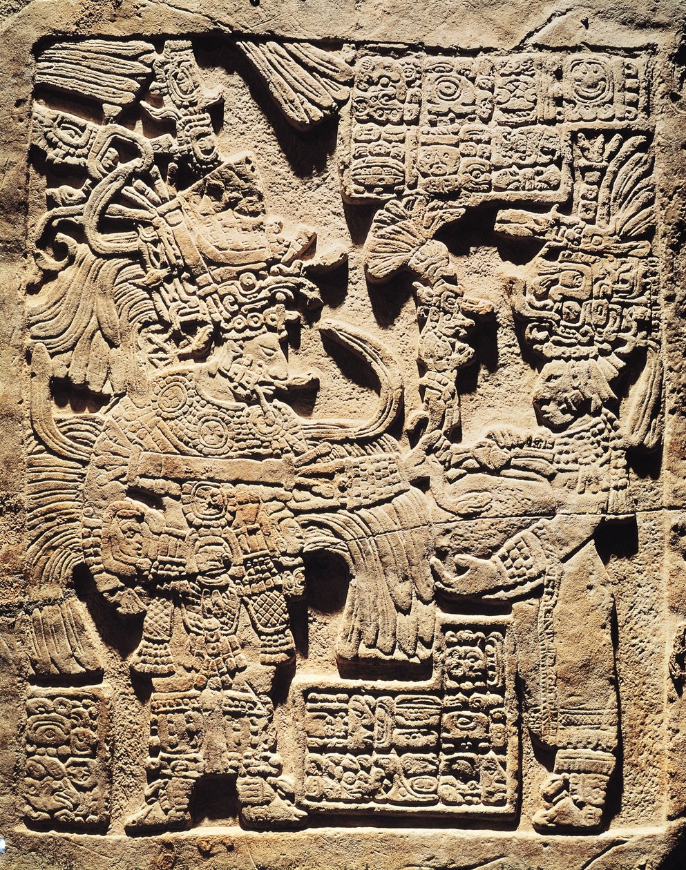 Stela, amely egy főpapot és egy nőt ábrázol, Yaxchilanból alkotó: Mayan