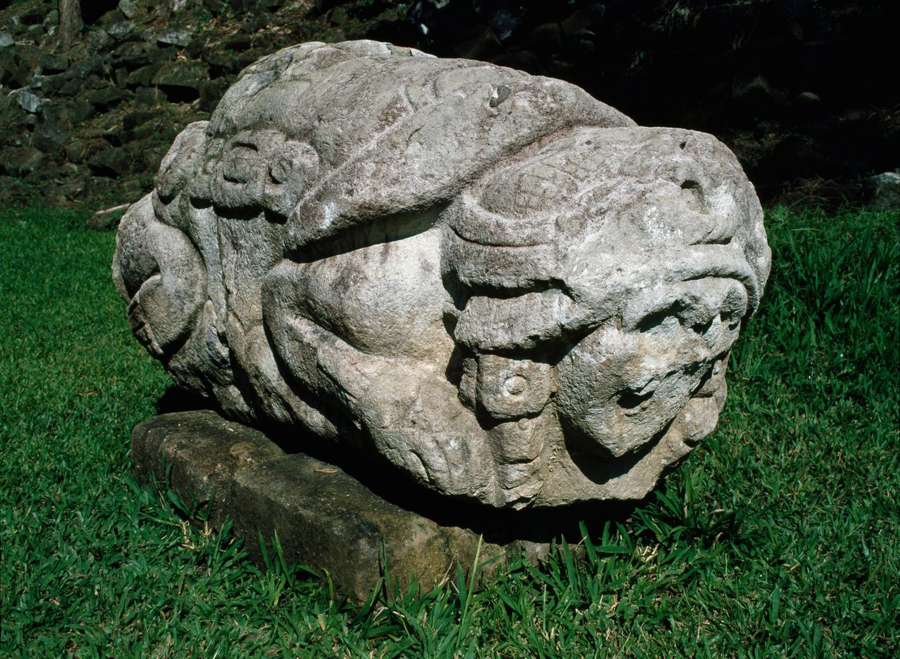 Egy gres-tömbbe faragott zoomorf oltár alkotó: Mayan