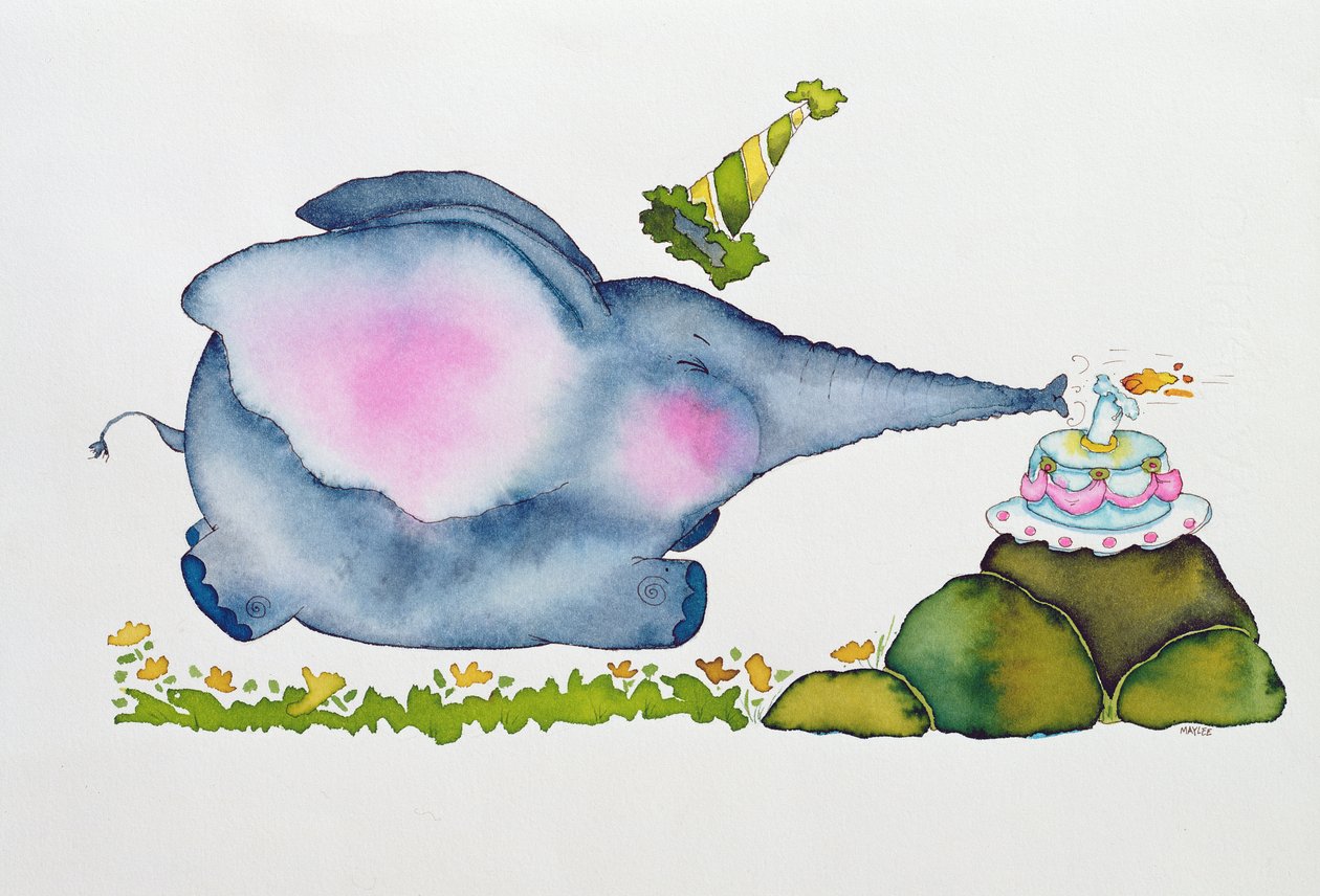Születésnapi elefánt, 1998 (wc és tinta papíron) alkotó: Maylee Christie