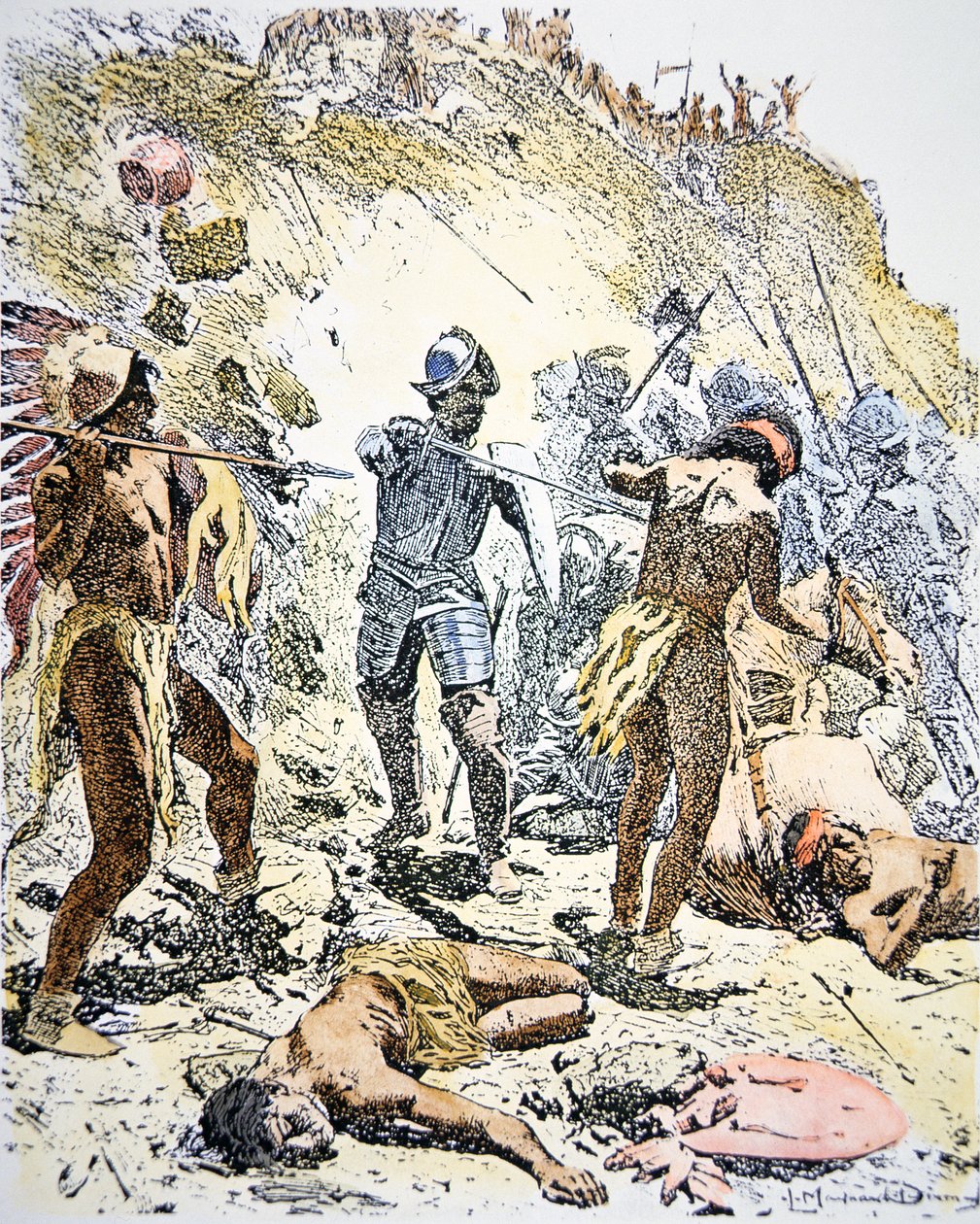 Az 1680-as pueblo indiánlázadás (színes metszet) alkotó: Maynard Dixon