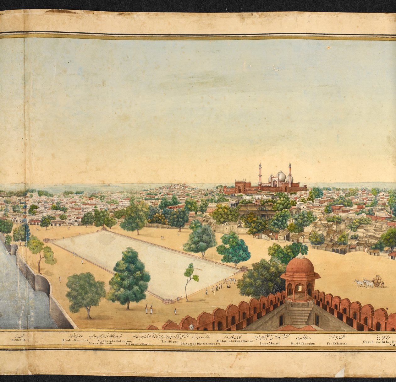 Delhi panorámájának részlete, amely a Jama Masjidot mutatja alkotó: Mazar or Mazhar Ali Khan