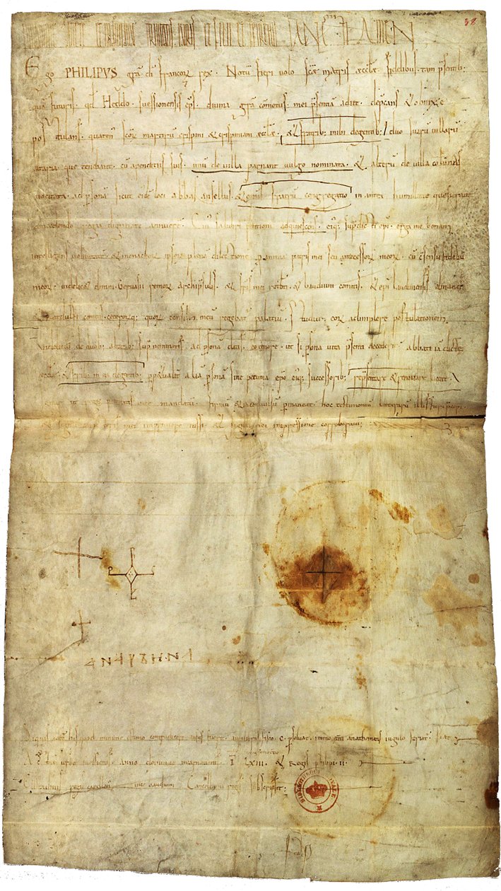I. Fülöp oklevele a soissons-i St. Crépin apátság javára, Kijevi Anna francia királynő aláírásával, 1063 alkotó: Medieval Document