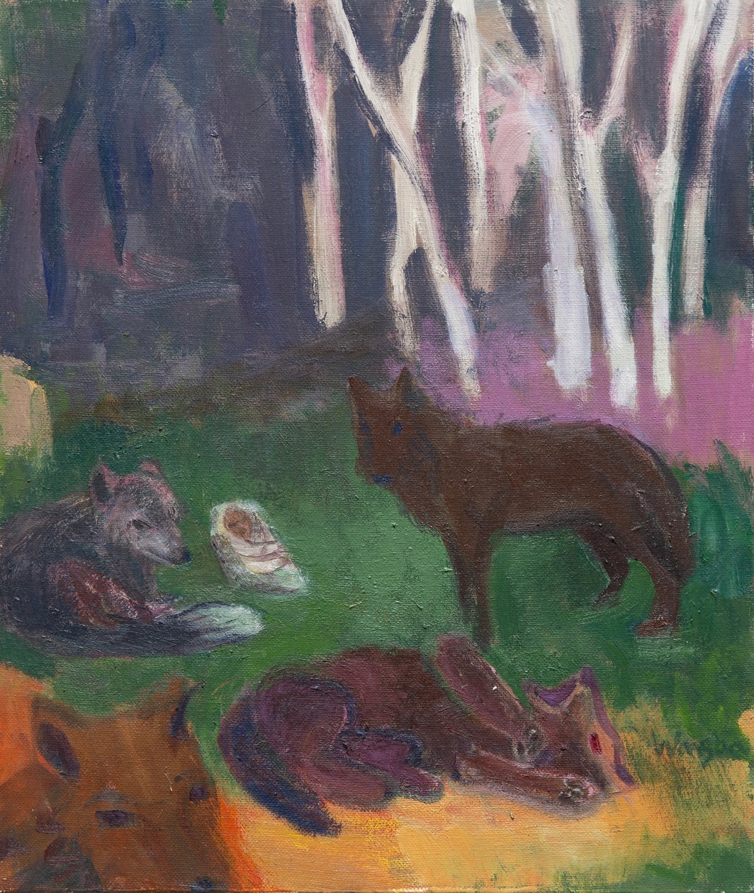 Újszülött farkasok között, 2016 (olaj, vászon) alkotó: Megan Williamson