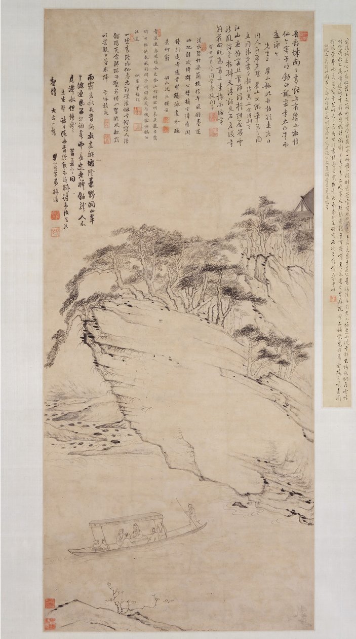 Csónakázás a szikla alatti folyón, 1673-ból származik. alkotó: Mei Qing