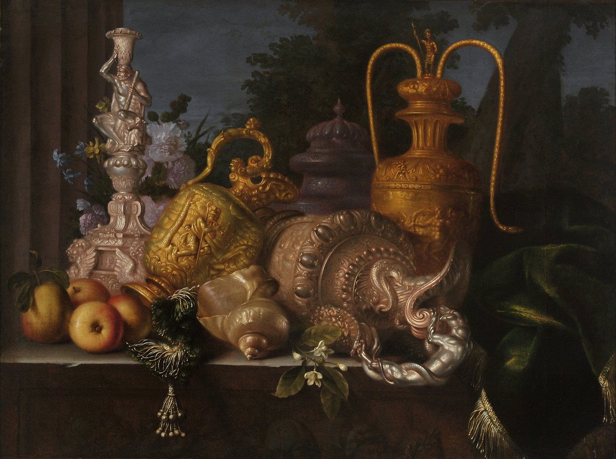 Csendélet, kagylók és ötvös. Meiffren Conte (1630-1705) festménye. Olajfestmény. Mérete: 91x121 cm. Kötelező említés: Collection fondation regards de Provence, Marseille alkotó: Meiffren (c.1630 1705) Conte