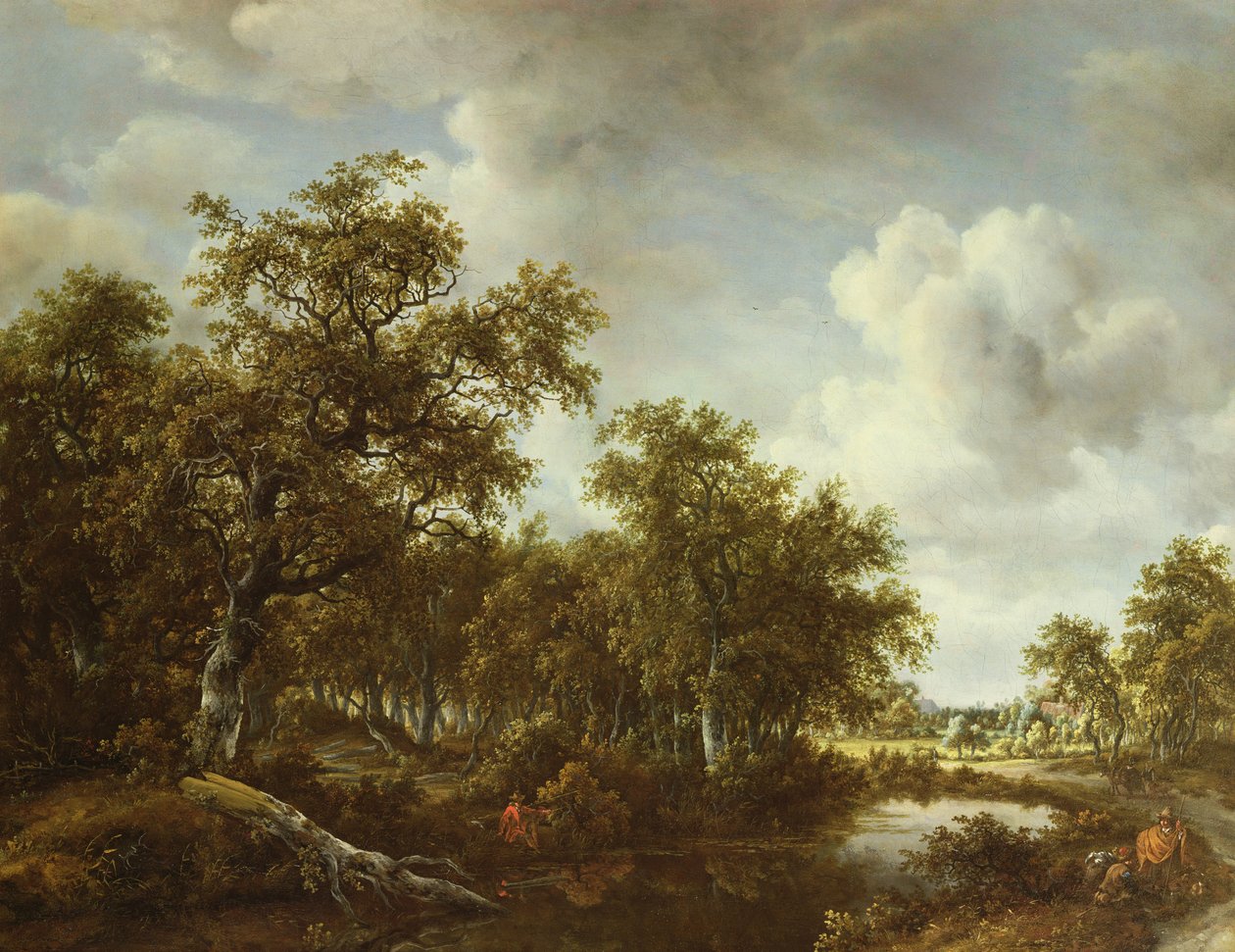 Erdős táj horgász tó mellett, 1664 alkotó: Meindert Hobbema