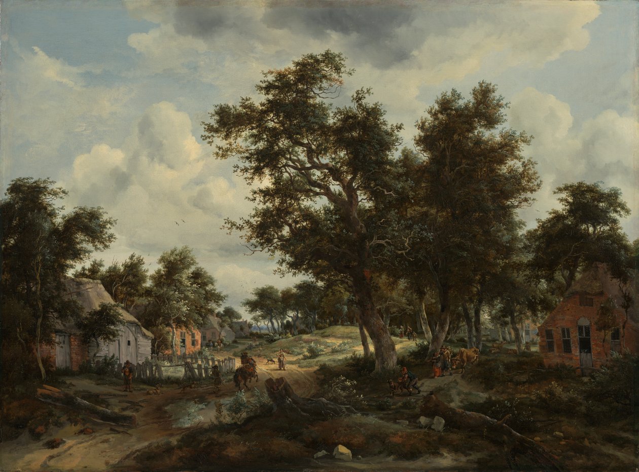 Erdős táj Utazókkal egy Hamleten át vezető ösvényen, 1665 körül (olaj, vászon) alkotó: Meindert Hobbema
