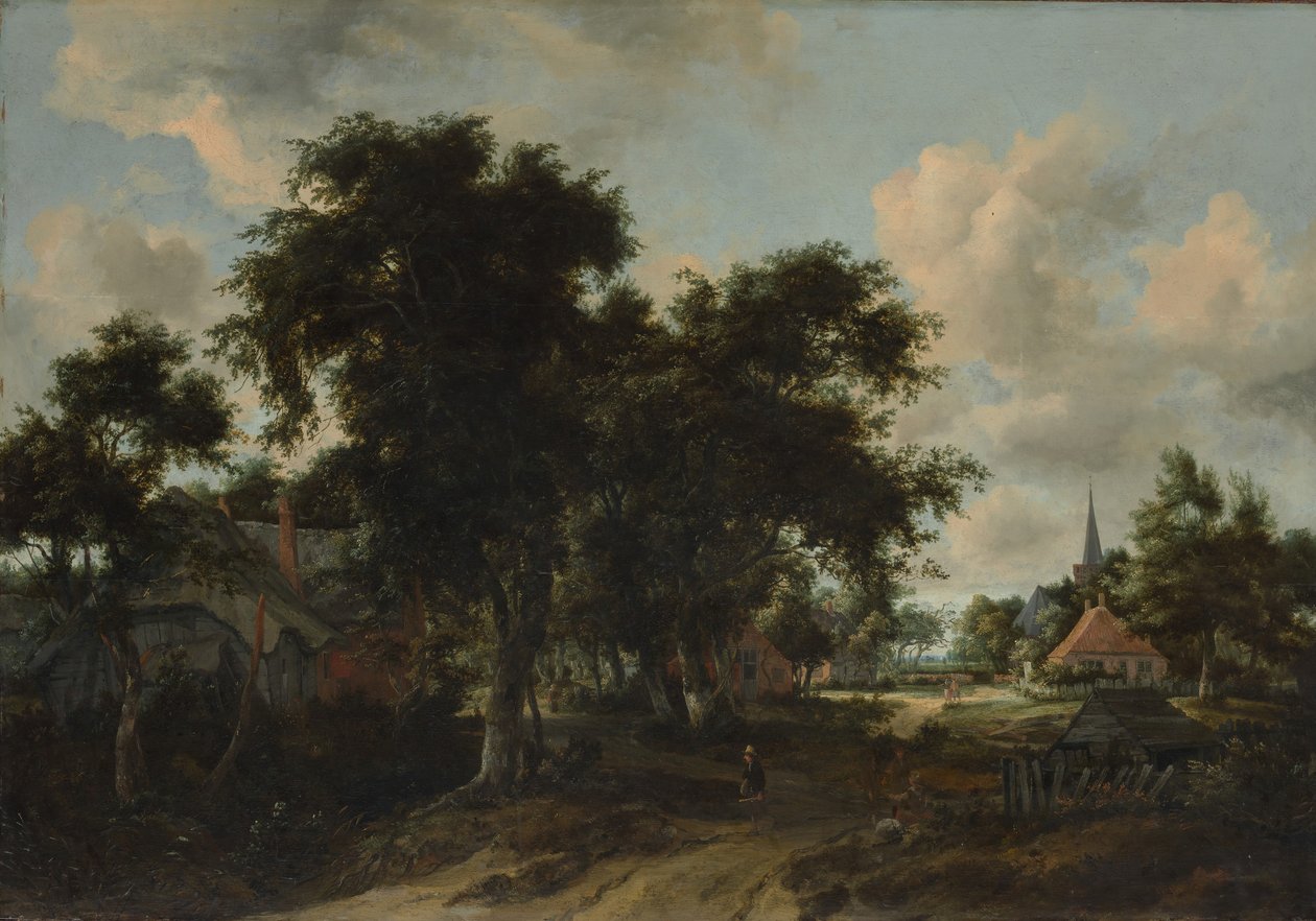 Bejárat egy faluba, kb. 1665. alkotó: Meindert Hobbema