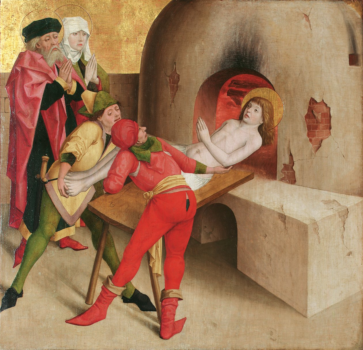 Szent Mártíromság. Vitus (előlap); Krisztus Kajafás előtt (fordítva) alkotó: Meister der Veitslegende