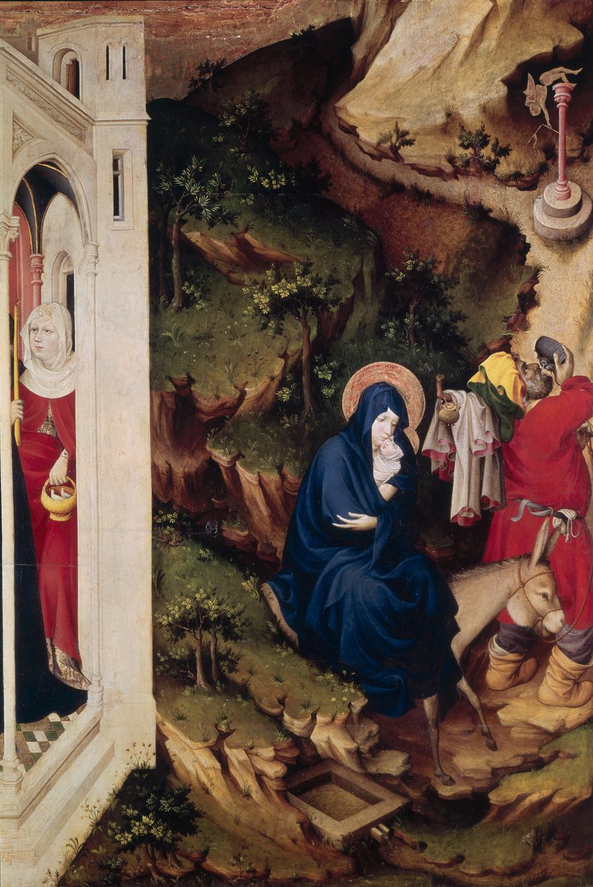 Chartreuse de Champmol oltárképe, jobb oldalon, amely az Egyiptomba menekülést ábrázolja, 1393-99 körül (tempera a panelen) (205437. részlet) alkotó: Melchior Broederlam