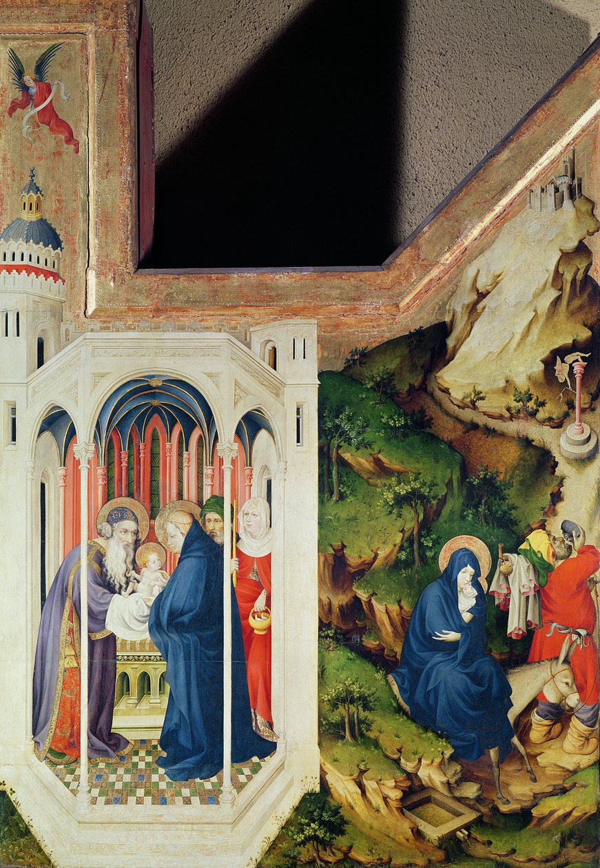 Chartreuse de Champmol oltárképe, jobb oldalon, amely a Templomban való bemutatást és az Egyiptomba való repülést ábrázolja, 1393-99 körül (tempera a panelen) alkotó: Melchior Broederlam