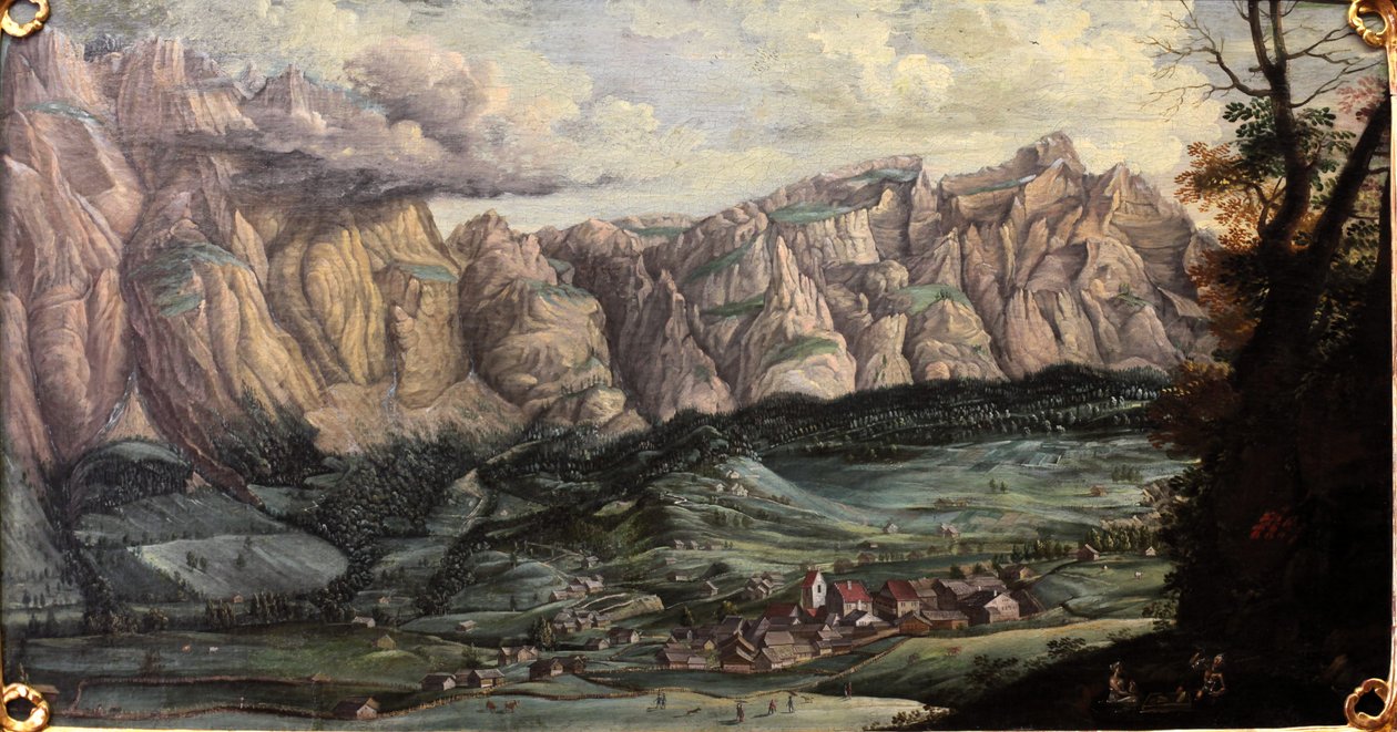 Panorámás kilátás Leukerbadra alkotó: Melchior Füssli