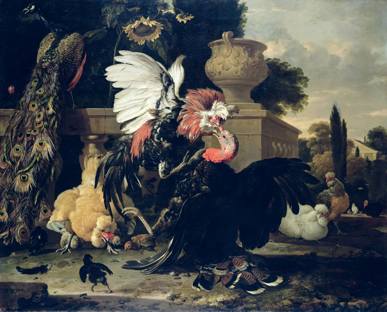 Harc egy kakas és egy pulyka között, 1668 alkotó: Melchior de Hondecoeter