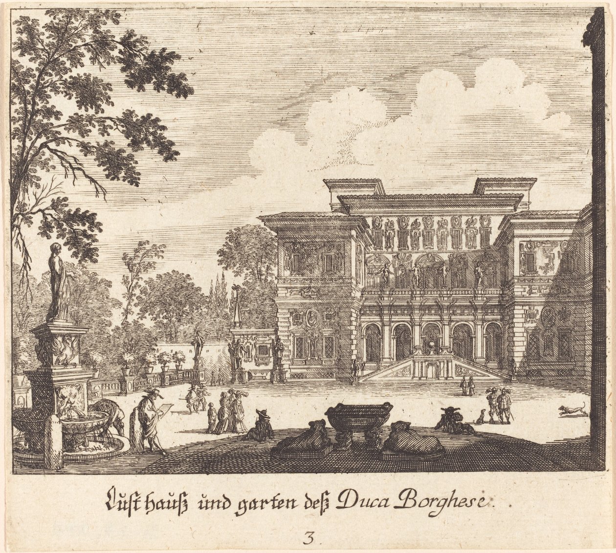 Borghese palota és kertek alkotó: Melchior Küsel after Johann Wilhelm Baur