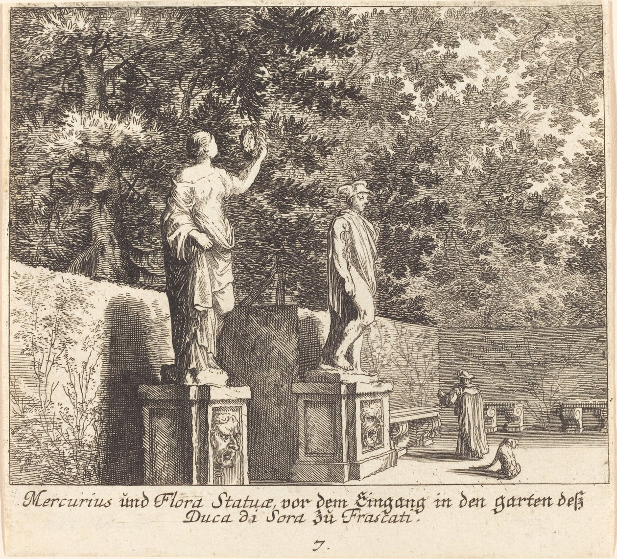 Merkúr és Flora szobrai, Dukedi Sora kertjei, Frascati alkotó: Melchior Küsel after Johann Wilhelm Baur