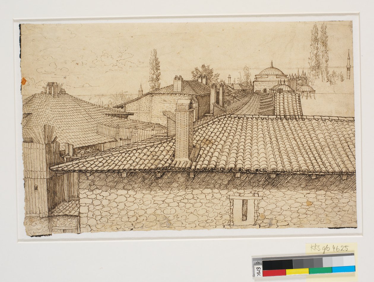 View over Roofs towards the Column of Arcadios in Constantinople alkotó: Melchior Lorck
