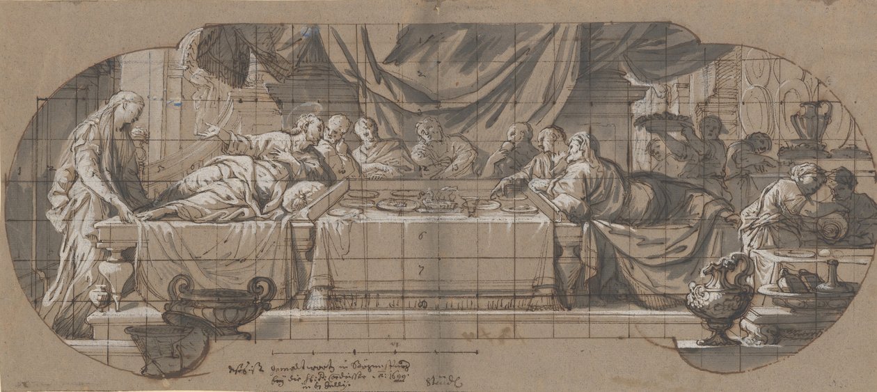 Ünnep a Simon-házban, 1699 vagy azelőtt. alkotó: Melchior Steidl