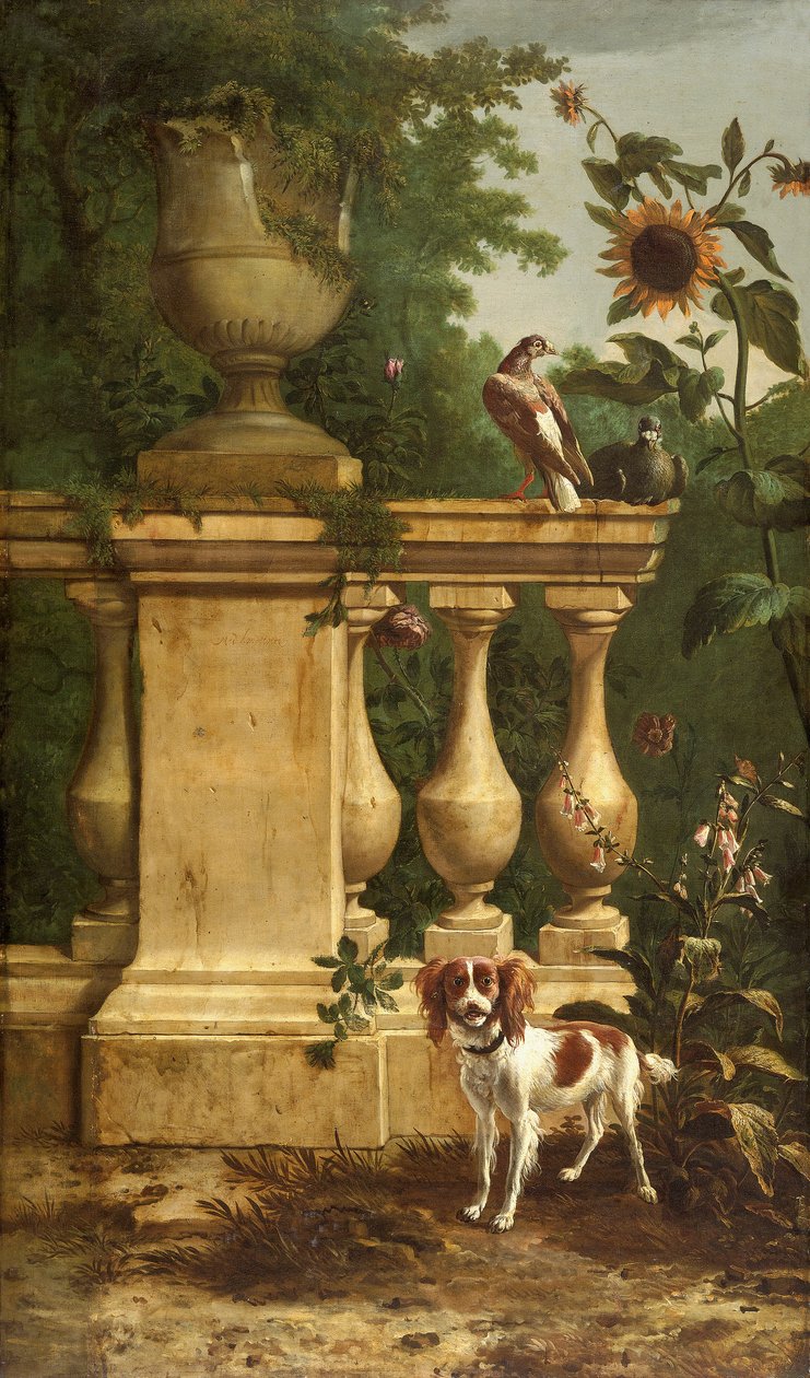 Galambok és kutya a kertben, 1660-1690. alkotó: Melchior d