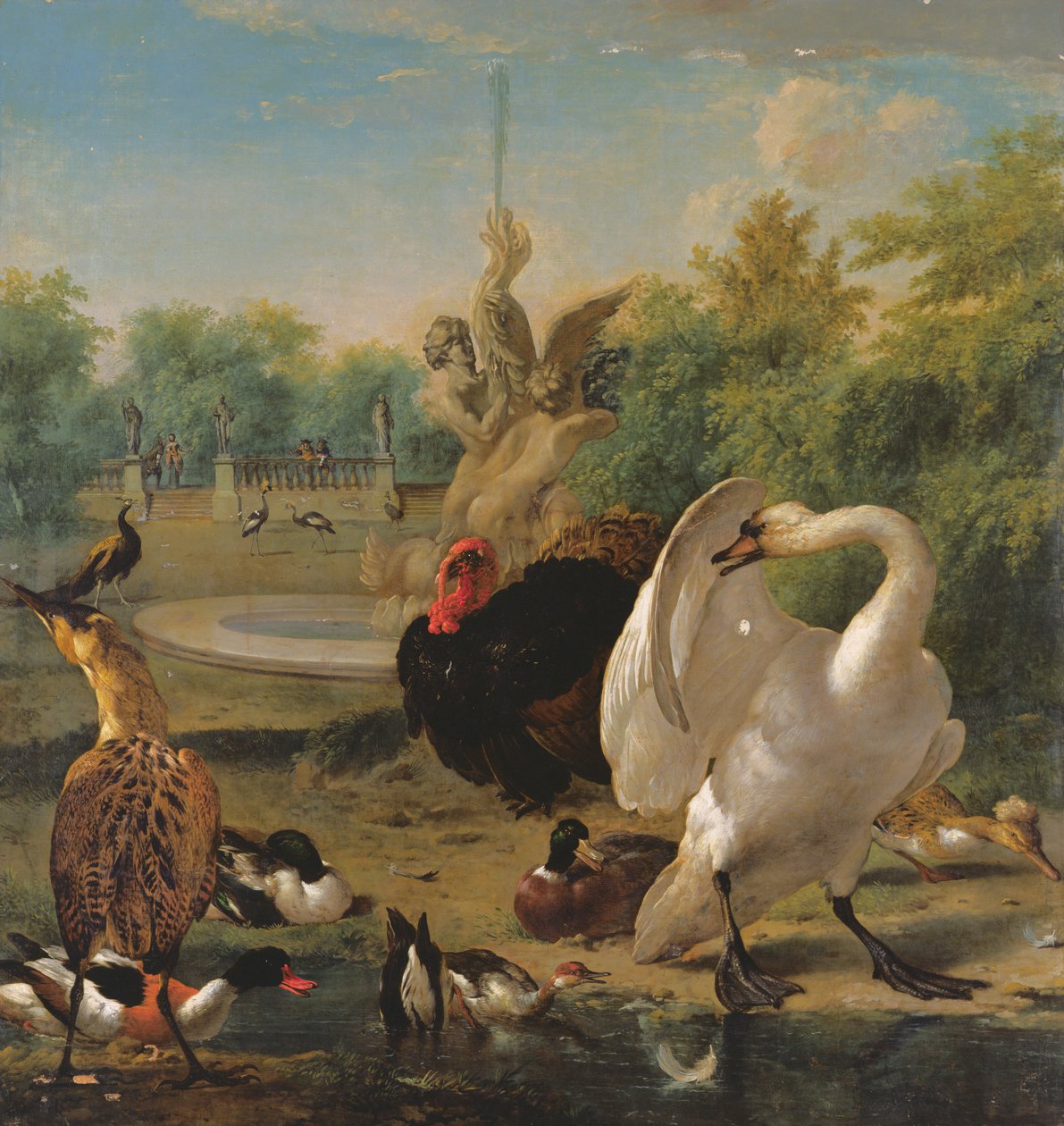 Park hattyúval és más madarakkal (olaj, vászon) alkotó: Melchior de Hondecoeter