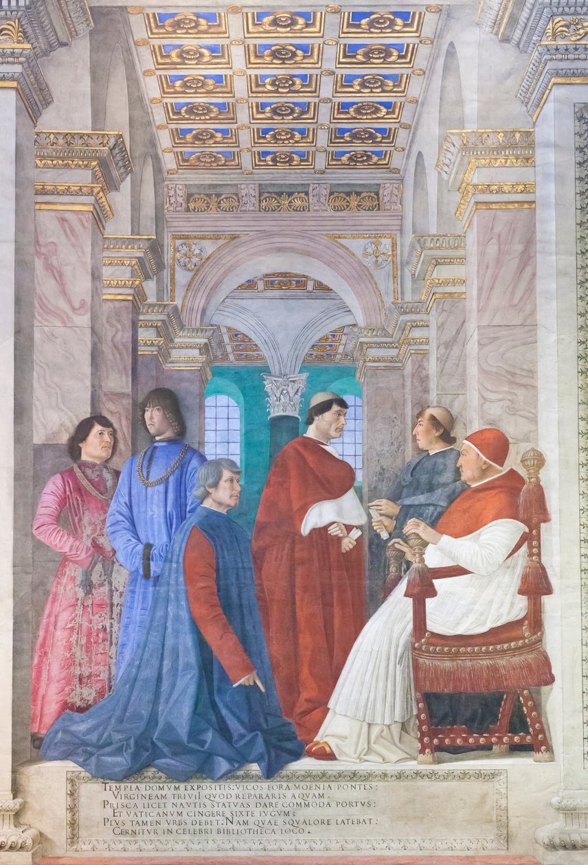 IV. Sixtus kinevezte Platinát a vatikáni könyvtár prefektusává alkotó: Melozzo da Forli
