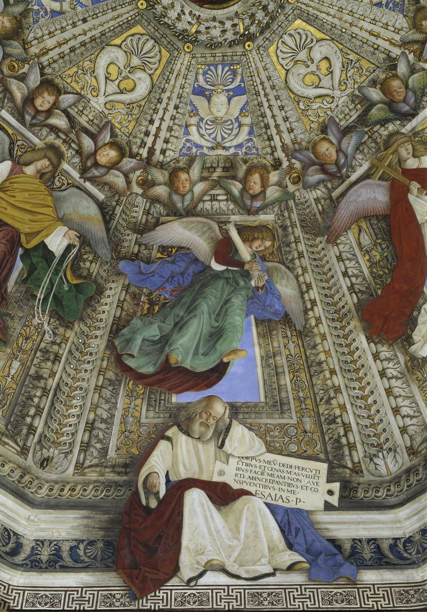 Ézsaiás próféta és egy angyal, Szent Márk sekrestyéjének kupolája, Santuario della Santa Casa, Loreto alkotó: Melozzo da Forli