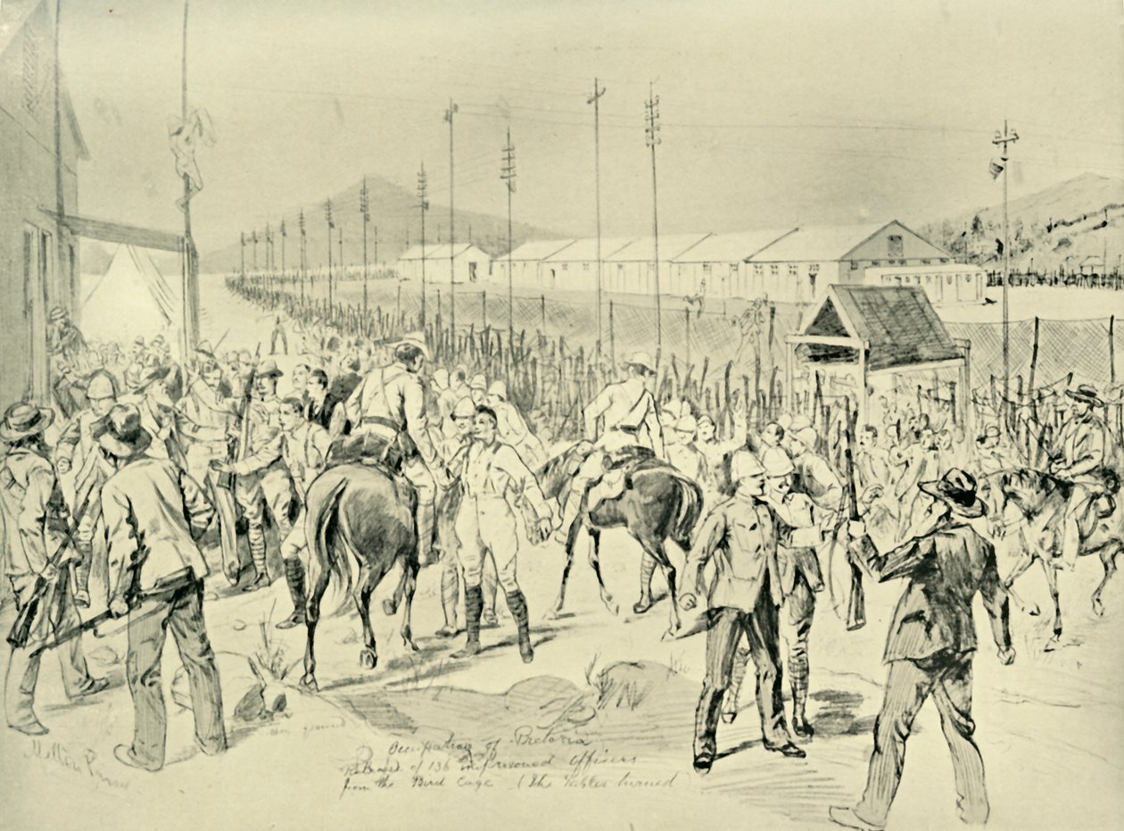 Pretoria megszállása: Brit tisztek szabadon bocsátása, 1901. alkotó: Melton Prior