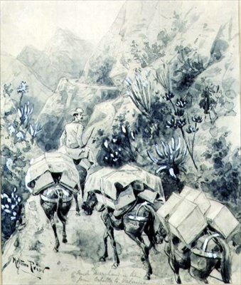 Trekking, Öszvér áruvonat Cabellóból Valenciába (akvarell papíron) alkotó: Melton Prior