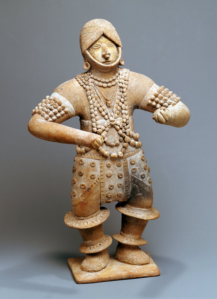 Táncosnő rituális öltözékben, Colima vagy Jalisco (agyagedény) alkotó: Mesoamerican