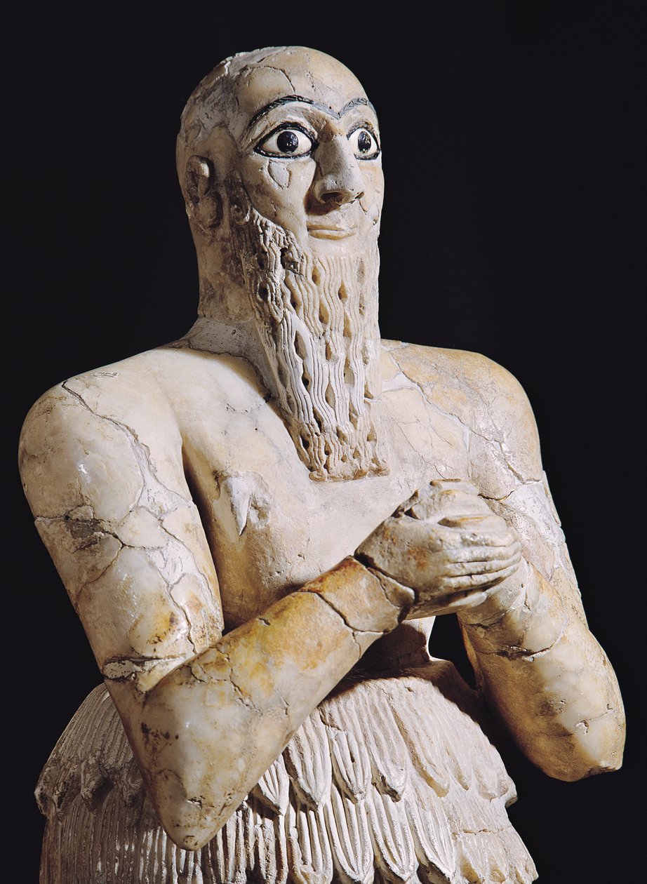 Itur-Shamagen, Mari királyának szobrának részlete imában, Mariból, Közép-Eufrátesz, Kr.e. 2800-2300 alabástrom alkotó: Mesopotamian