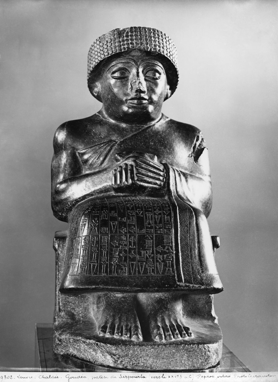 Gudea, Lagash hercege, a neo-sumer Ningizzadának szentelt szobor Tellohból, az ókori Girsuból, Kr.e. 2130 körül (diorit) (lásd még: 71510, 121795, 208106 és 286947) alkotó: Mesopotamian