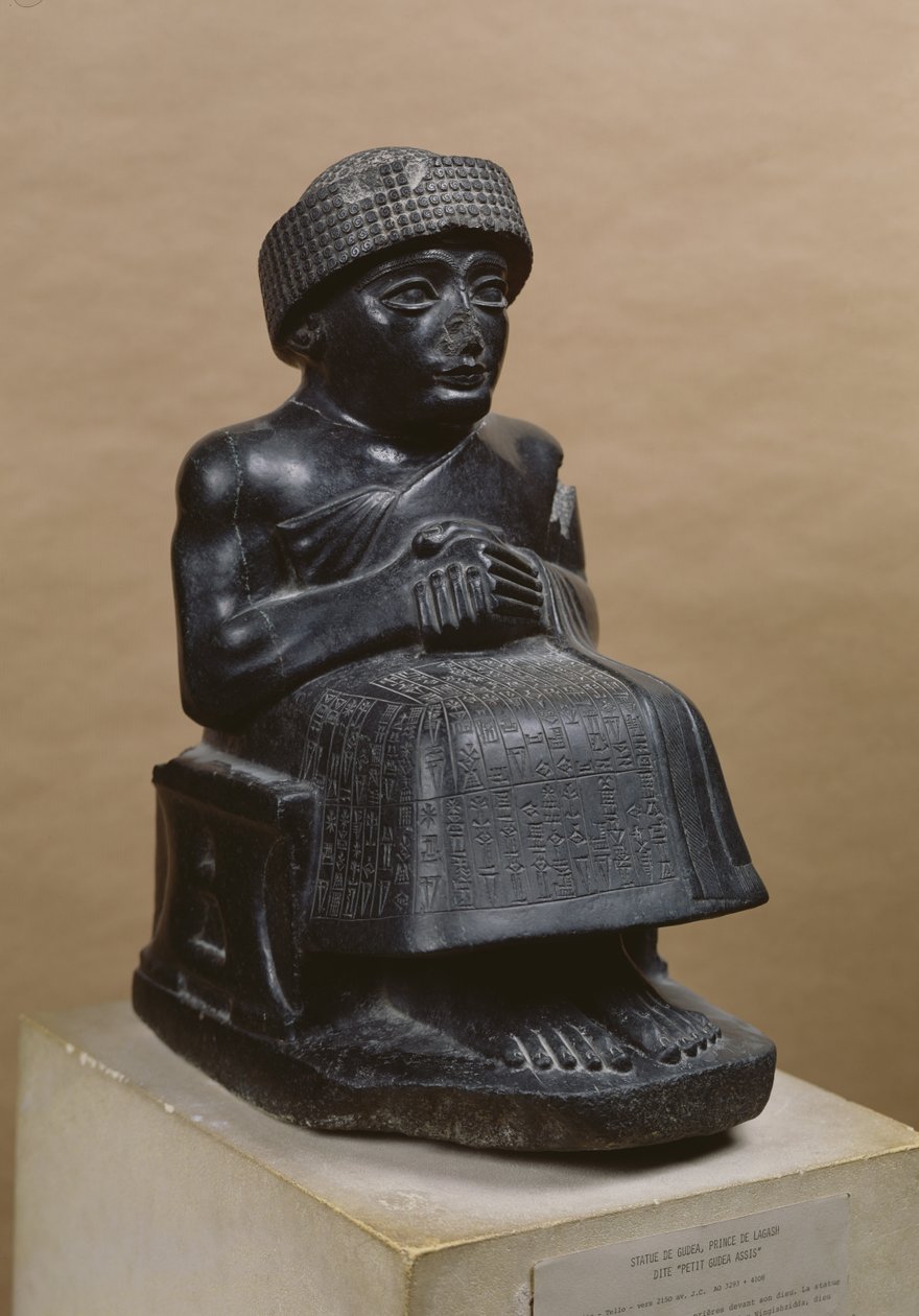 Gudea, Lagash hercege, Ningizzadának, a neo-sumernek szentelt szobor Tellohból, az ókori Girsuból, Kr.e. 2130 körül (diorit) (lásd még: 71510 és 208106) alkotó: Mesopotamian