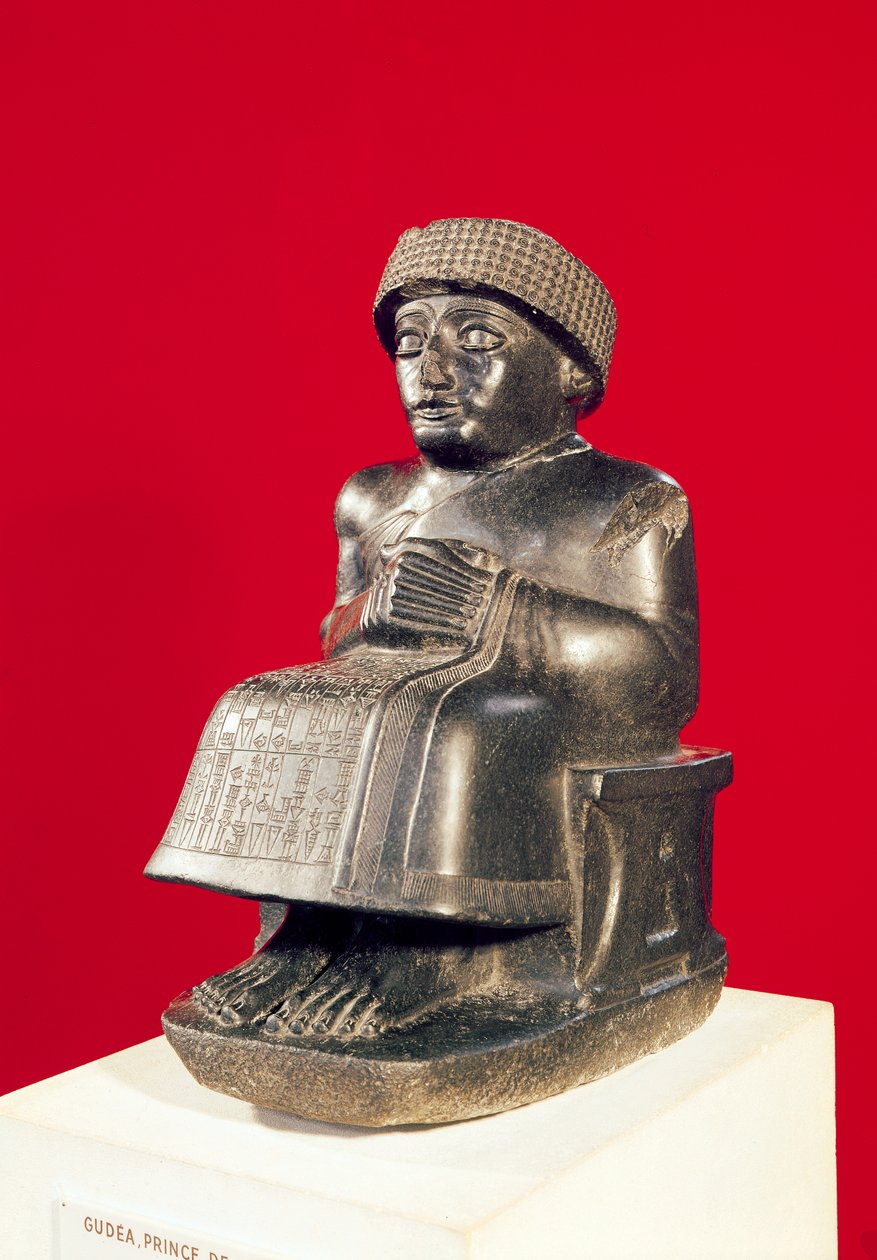 Gudea, Lagash hercege, Ningizzadának szentelt szobor, új-sumer, Tellohból, ókori Girsu, Kr.e. 2130 körül (diorit) (lásd még 71510 és 121795). alkotó: Mesopotamian
