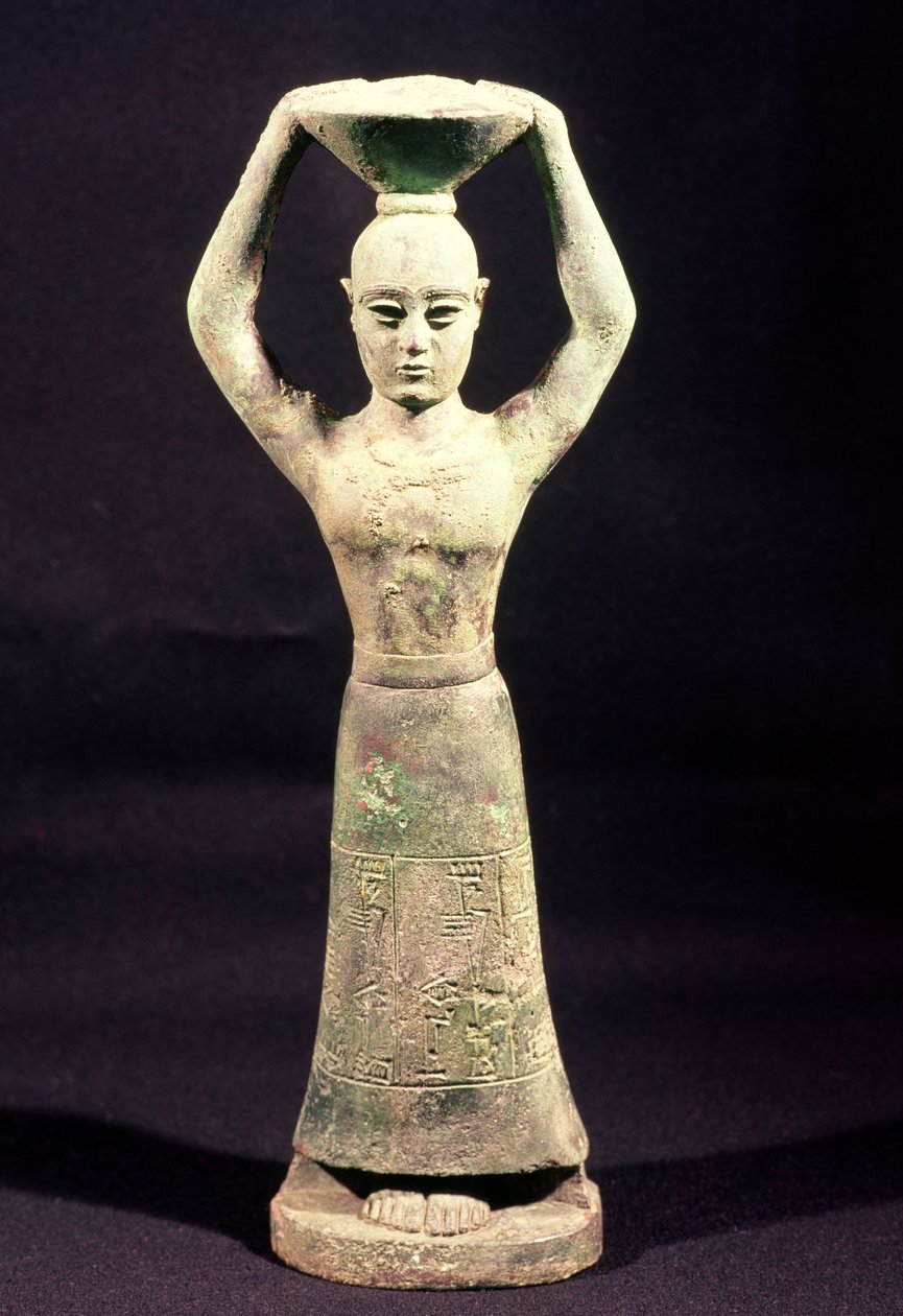 Áldozathordozó szobor fogadalmi felirattal, Urukból, protoliterátus korszak, Kr.e. 3. évezred (bronz) alkotó: Mesopotamian