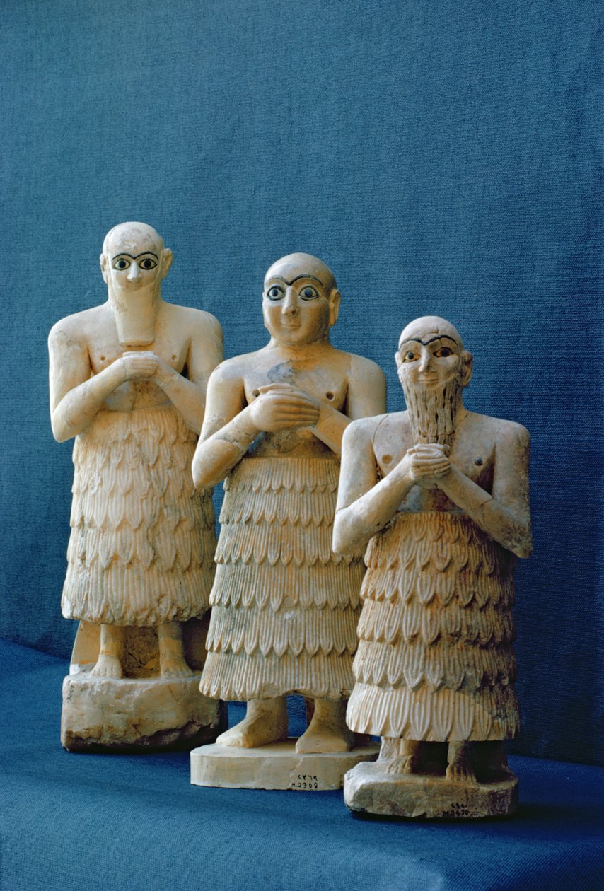 Fogadalmi alakok az iraki Nippurban, ie 2800 körül (alabástrom és arany) alkotó: Mesopotamian