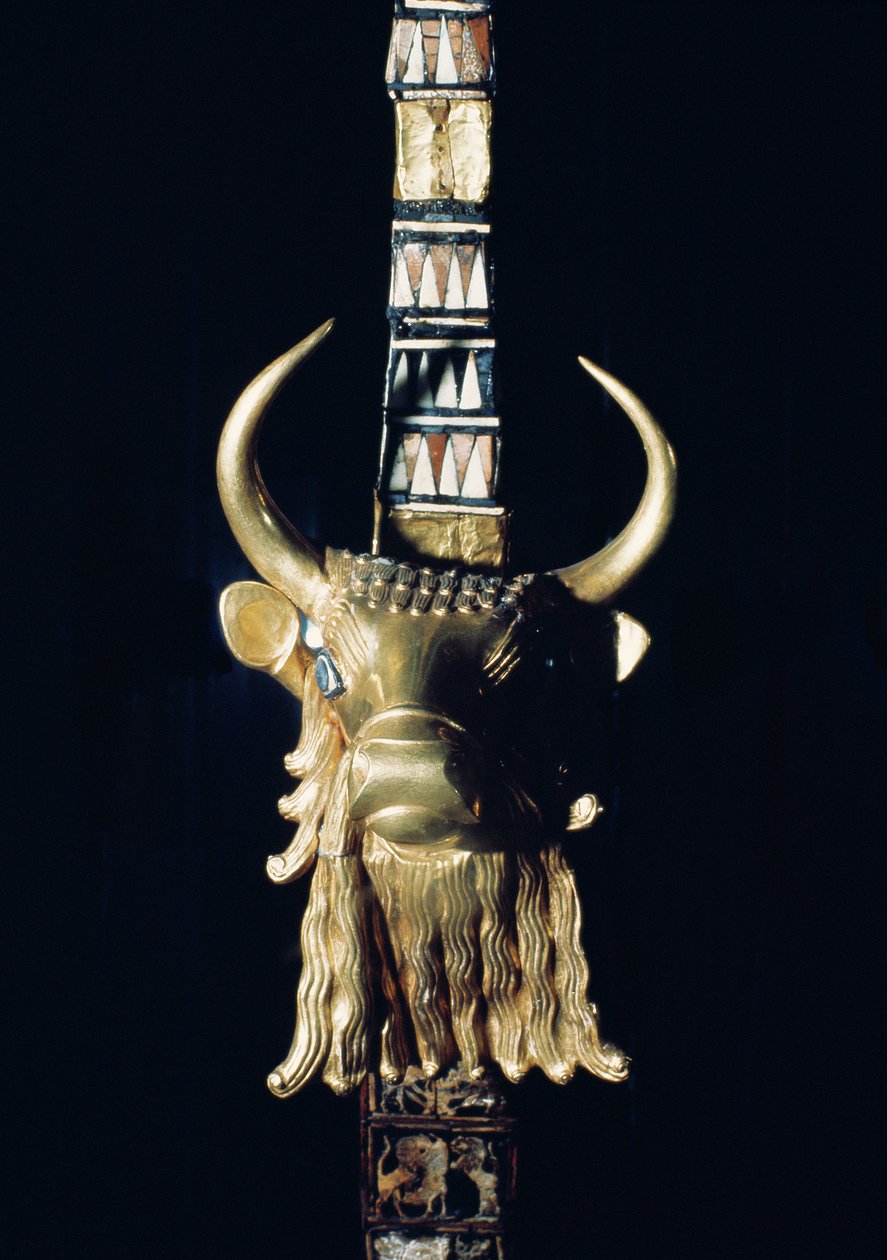Bikafej, hárfadísz, ie 2800-2300 (aranyozott fa) (lásd 198659) alkotó: Mesopotamian