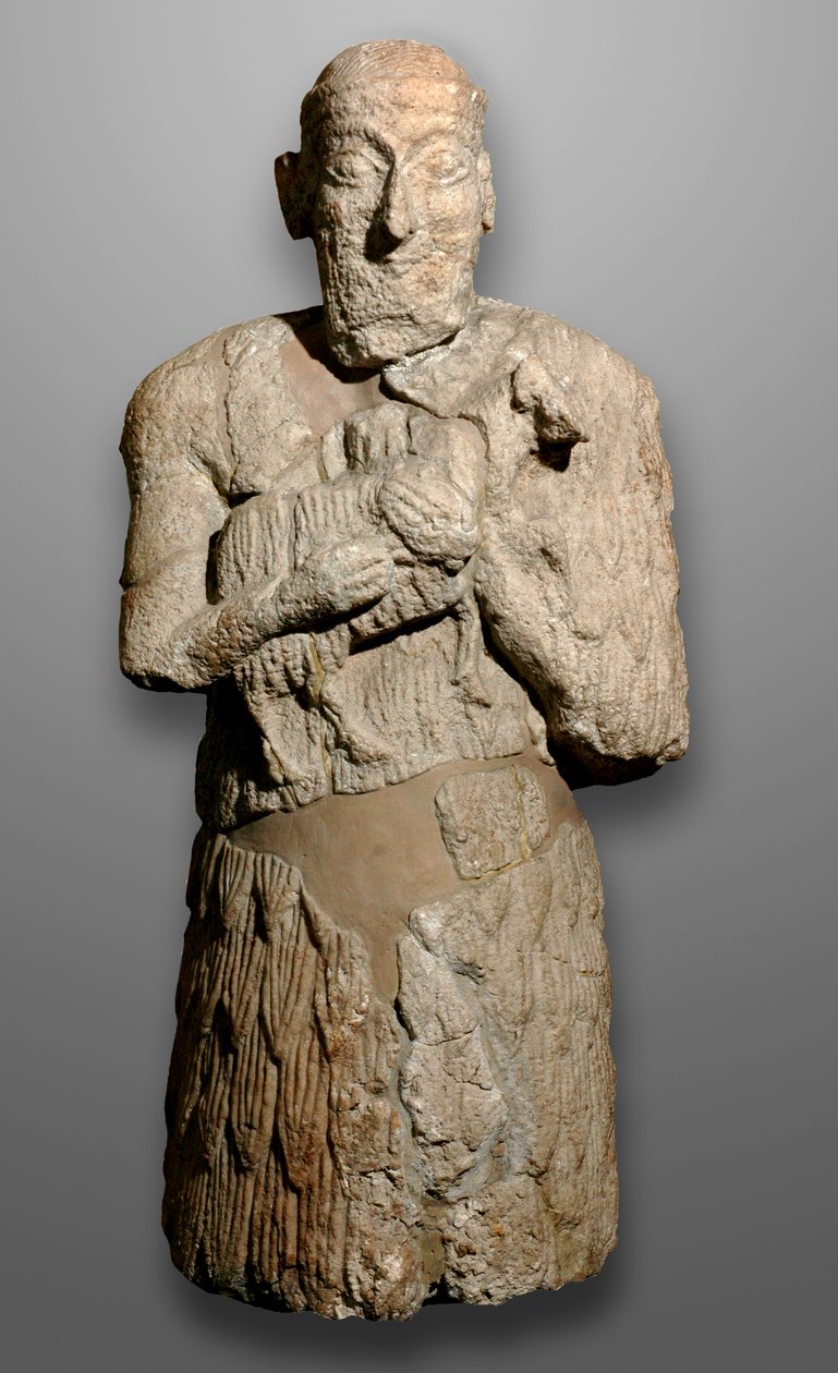 Egy ember szobra, aki juhokat hoz feláldozni, Sumeria alkotó: Mesopotamian