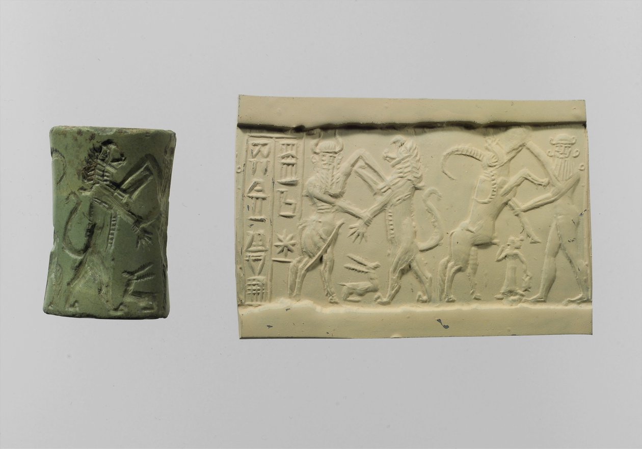 Hengeres harci pecsét modern benyomással Kr.e. 2250-2150 körül. (albit) alkotó: Mesopotamian Mesopotamian