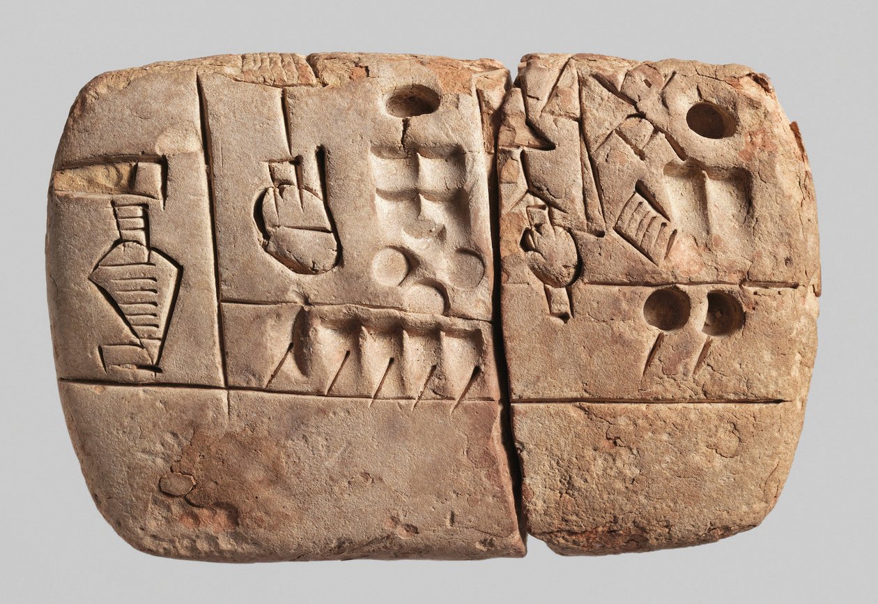 Korai piktogramos ékírásos tábla, Mezopotámia, Uruk, Kr.e. 3100-2900 (agyag) alkotó: Mesopotamian Mesopotamian