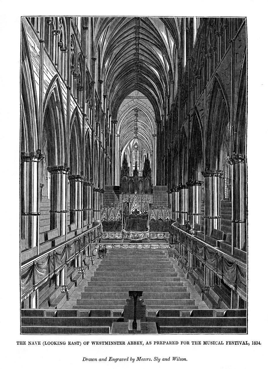 A templomhajó a Westminster Abbeytől keletre néz, 1843 alkotó: Messrs Sly and Wilson
