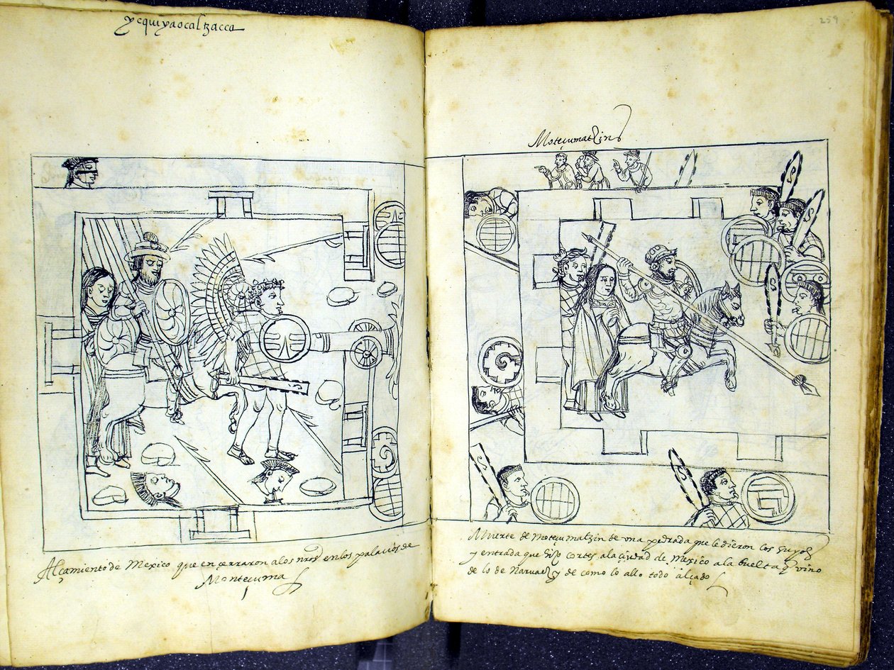 Ms Hunter 242 f.258v és f.259r, Diego Munoz Camargo "Historia de Tlaxcala"-ból alkotó: Mexican School