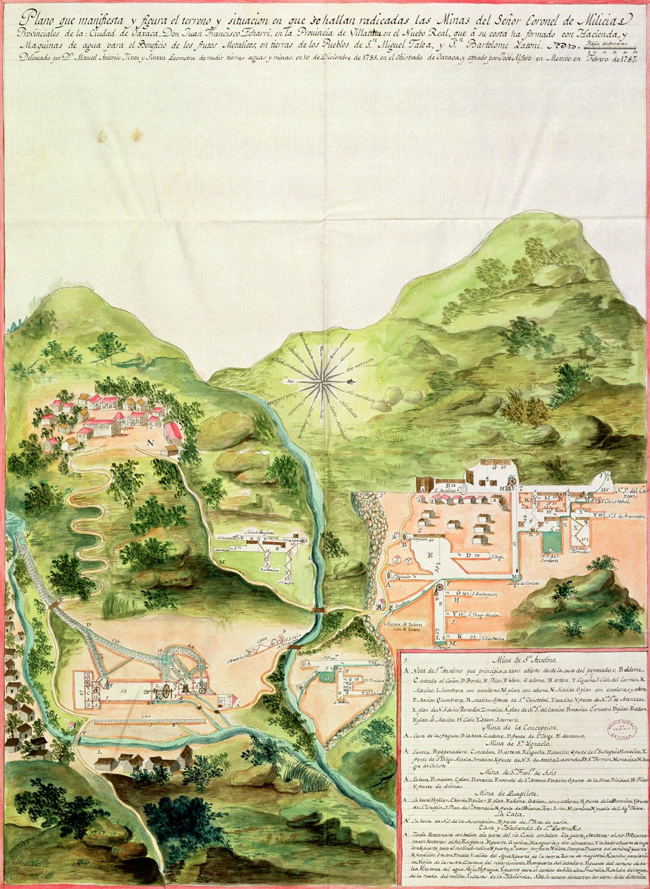 Oaxaca bányáinak terve, Mexikó, 1785-87 (toll, tinta és WC papíron) alkotó: Mexican School