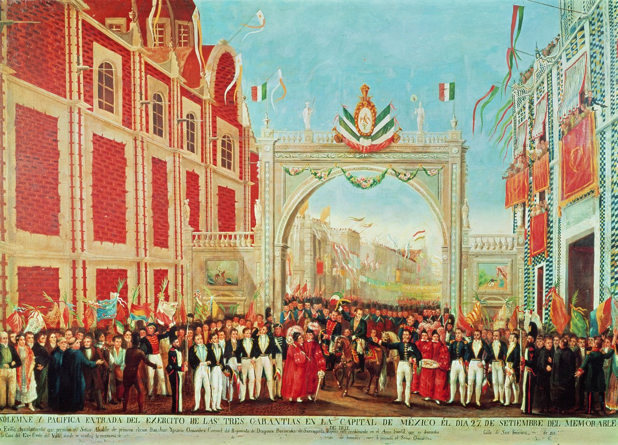 A Három Garancia Hadseregének ünnepélyes és békés belépése Mexikóvárosba 1821. szeptember 27-én alkotó: Mexican School