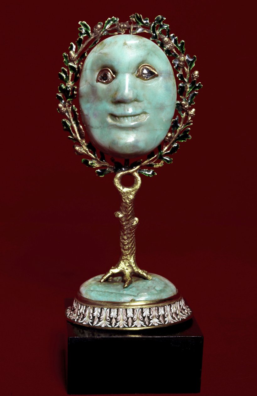 Mexikói művészet: türkizkék paszta arcmaszk gyémánt szemekkel. 17. századi Firenze, museo degli argenti alkotó: Mexican School