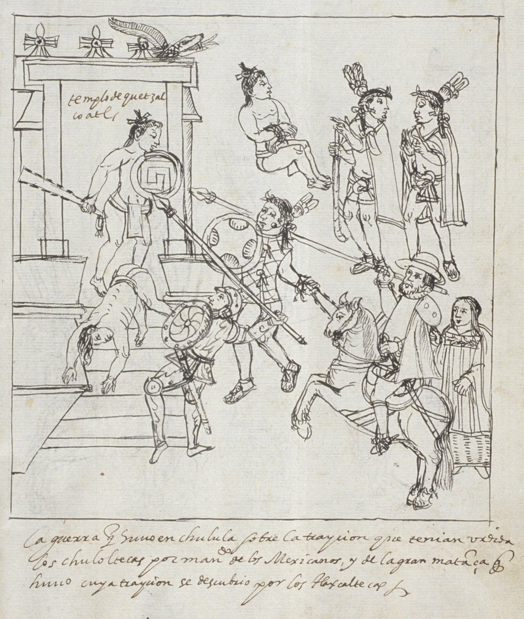Ms Hunter 242 f.256r Evangélikus Battle, a Historia de Tlaxcala-ból, Diego Munoz Camargo alkotó: Mexican School