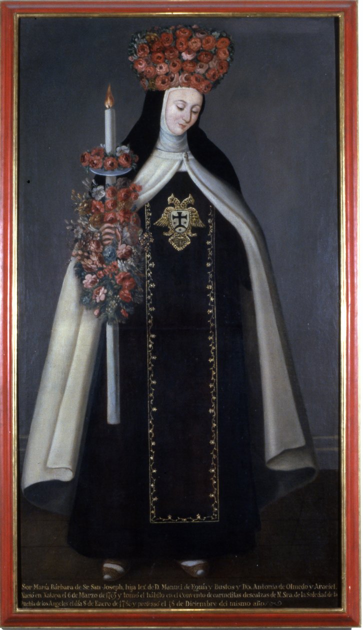 Maria Barbara de St. Joseph virággal koronázott nővér, karmelita kolostor, Puebla, Mexikó alkotó: Mexican School