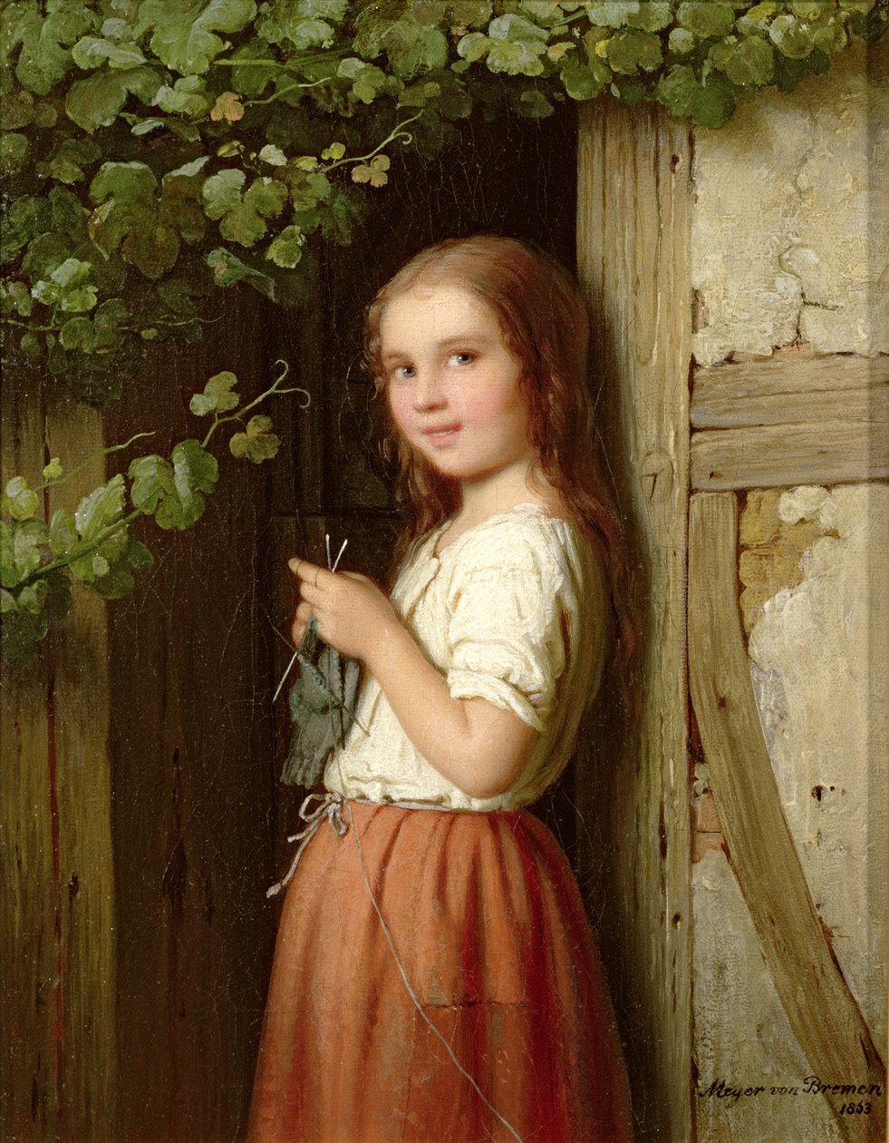 Fiatal lány ajtóban álló kötés, 1863 alkotó: Johann Georg Meyer von Bremen