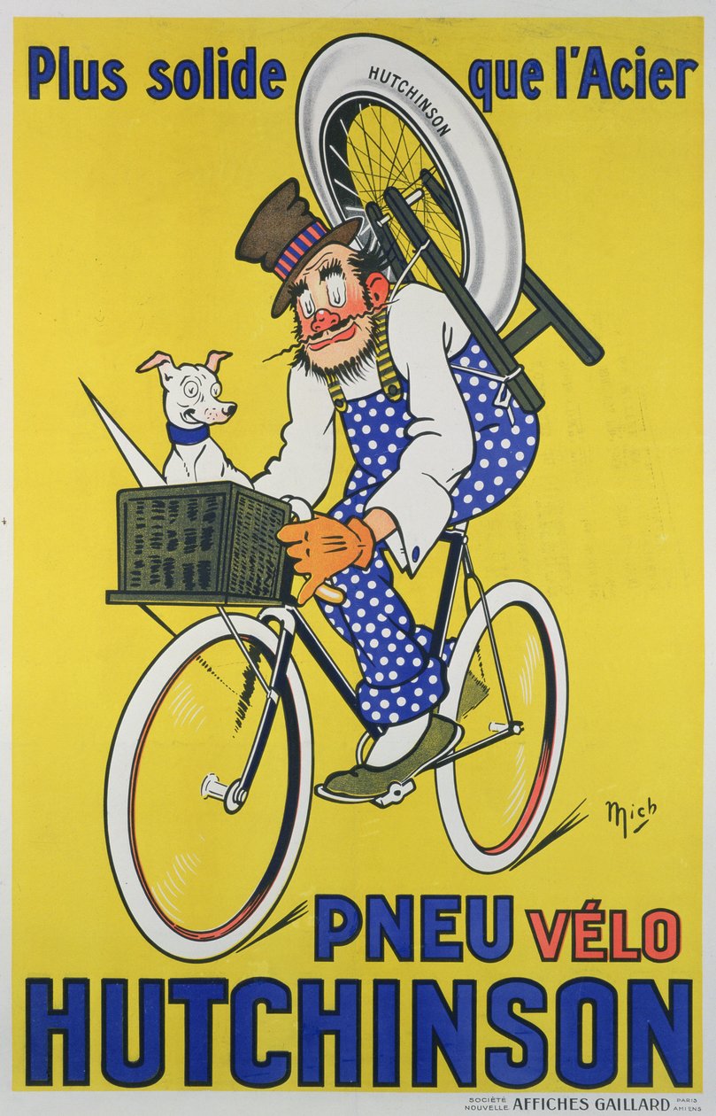 Hutchinson kerékpár gumikat reklámozó plakát (színes litho) alkotó: Mich